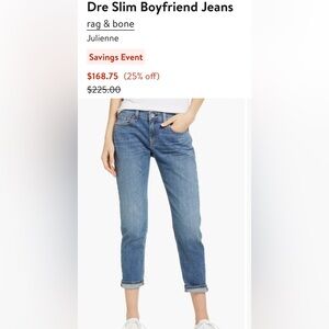 Brand new rag & bone Dre Slim Boyfriend Jeans